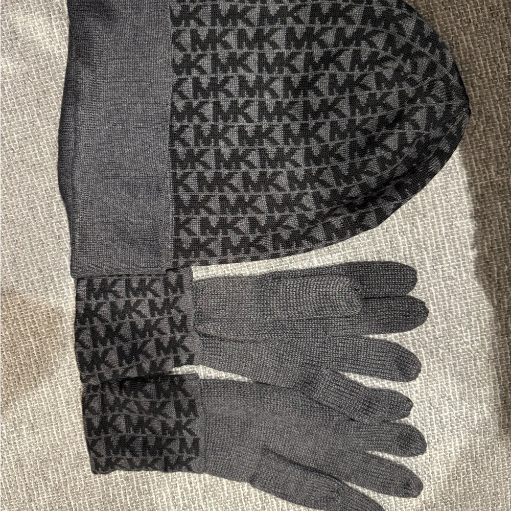 Michael Kors Black and Gray Logo Gloves